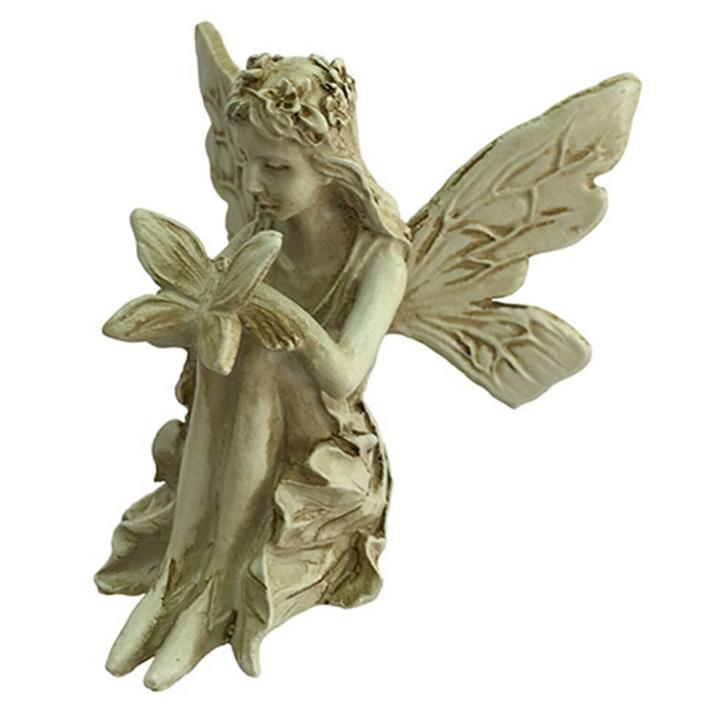 Darice Miniature Stone Seated Fairy Butterfly Resin Garden Cake Statue Figurine
