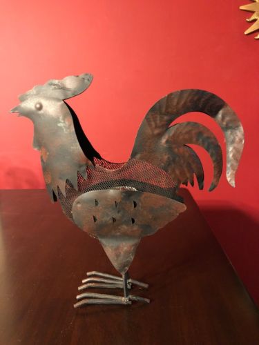 Rooster Indoor Outdoor Metal Statue Tea Light Candle Holder Farmhouse Decor 10”