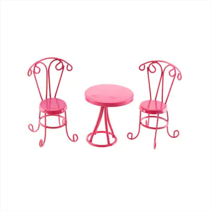 Miniature Fairy Garden Hot Pink Metal Bistro Table and Chairs Dollhouse Parlor