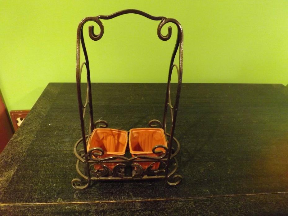 French Country Farmhouse Wine Holder Tabletop Herb Garden Planters 16X10+ Metal