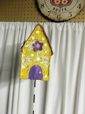 Out of My Mind Designs- Peri metal mesh birdhouse plant stake-yellow purple pink