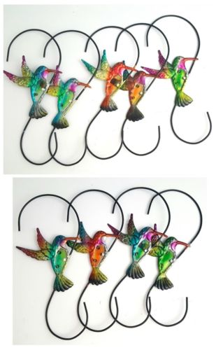 Decorative Indoor Outdoor Hummingbird Metal & Glass Hanger Hook Set of 9