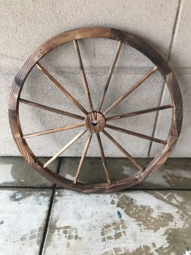 Decorative Antique Brown 35 1/2” Wooden Wood Wagon Garden Wheel