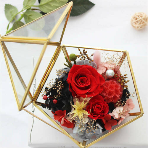 Nordic Geometric Transparent Glass Flower Room Glass Ring Box Hexagonal Jewelry