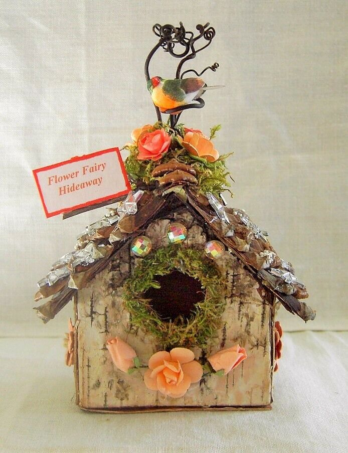Fairy Garden Mini FLOWER FAIRY HIDEAWAY CORAL PEACH ROSES Miniature Doll House