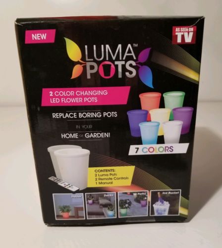 Luma Pots 2 Pk Color Changing LED Flower Pot Remote As Seen On TV 2-Pack New