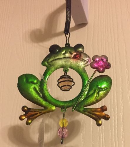 New Relaxing & Decorative Hanging Multi-Color Frog Glass/Metal Garden Spring