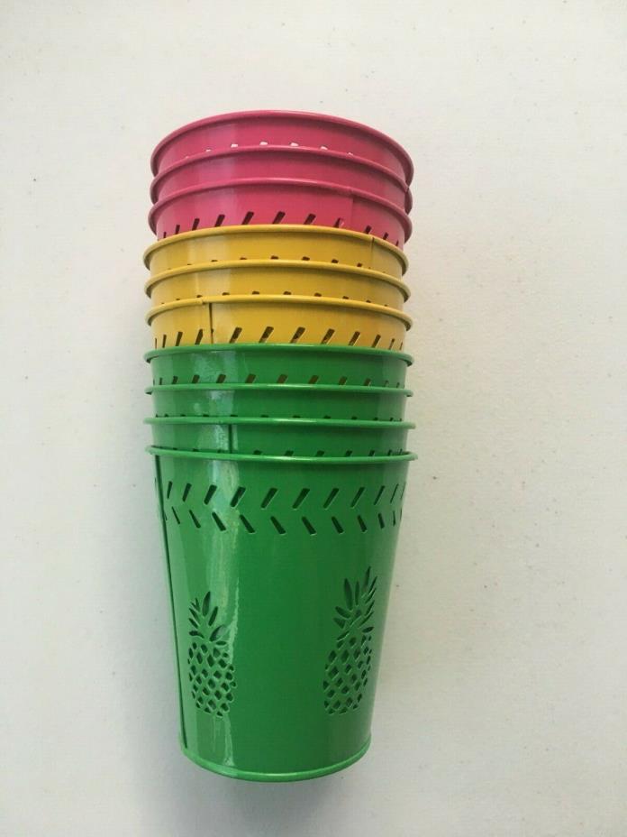 Metal Pails With Pineapple Punch Out, Green, Yellow, Pink - New (B2)