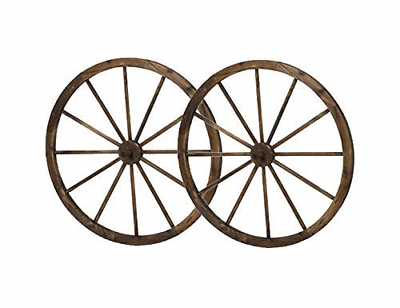 PierSurplus 36 in Steel-Rimmed Wooden Wagon Wheels - Decorative Wall Decor, Set