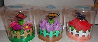3 Dancing Solar Powered Fluttering Butterflies with Flowers for Window New