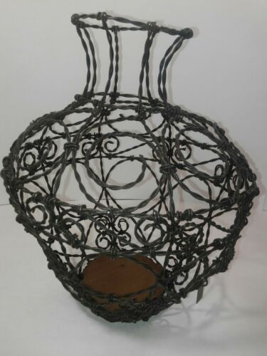 Rustic Folk Art Large Wire Sculpture Vase / Urn Signed By George