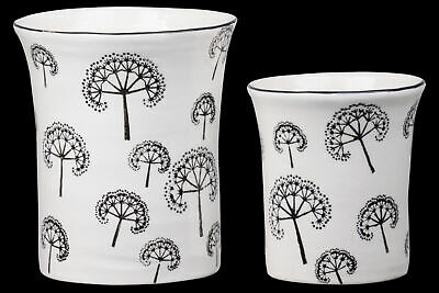 Ceramic Round Pot with Black Trumpet Rim Mouth and Printed Dandelion Pattern ...