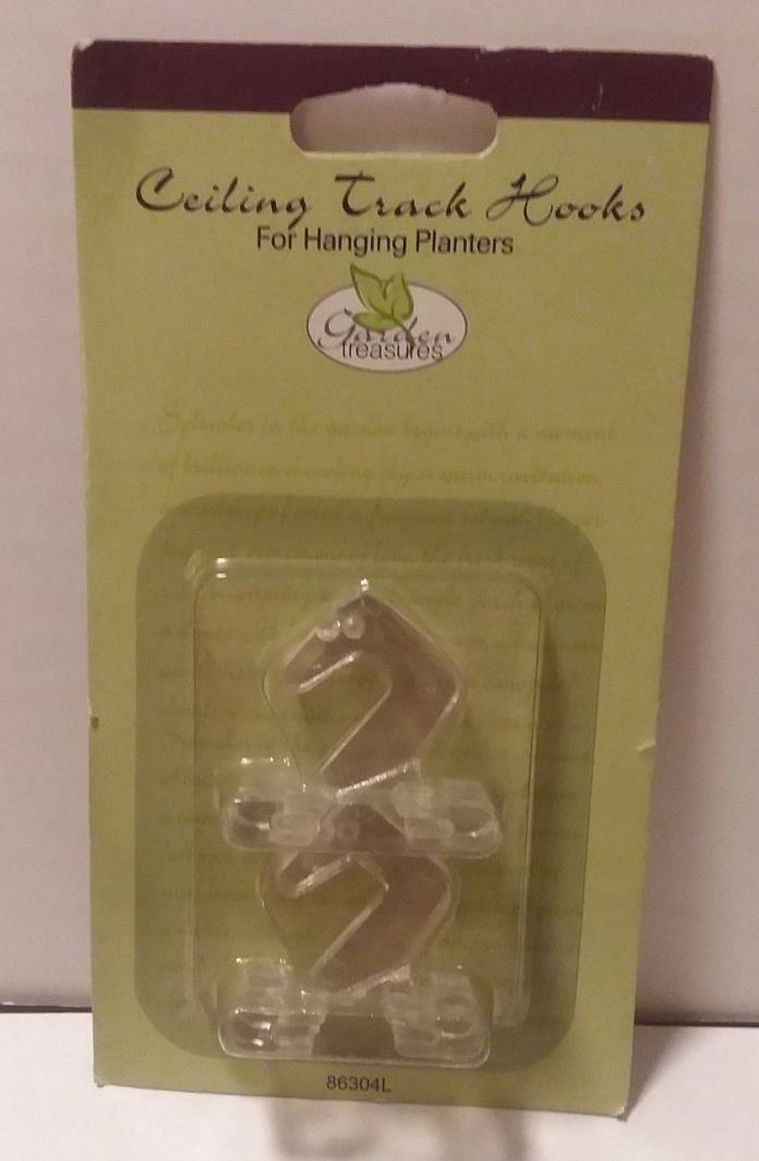 Garden Treasures Ceiling Track Hooks for Hanging Planters Pack of Two Clear NIP