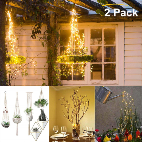 Plant Hanger Decorative Fairy Lights 2 Pack, Geometric Wall Hanging Planter Home