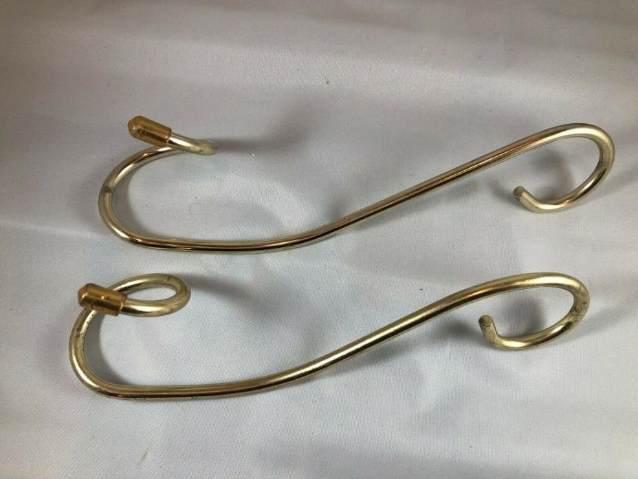2 Vintage Tension Pole Plant Hanger Arms Hooks Gold Tone Mid Century