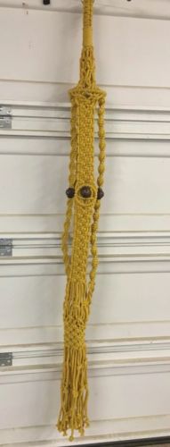 Vintage  macrame plant hanger wood beads boho style 68”