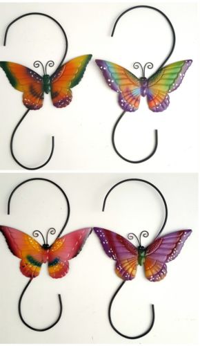 Outdoor Indoor Metal Butterfly Garden Hanging Hooks Set of 4 #404