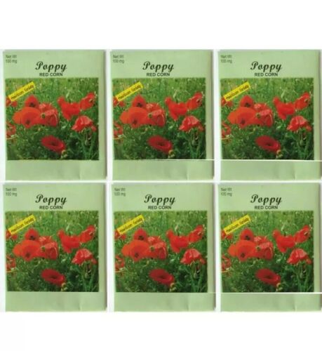 Valley Greene (6 Pack) Heirloom Variety Red Corn Poppy Flower Seeds 100mg/bag