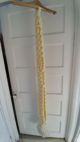 LARGE VINTAGE 1970'S MACRAME PLANT HANGER OFF WHITE  ACRYLIC  ALMOST 5 FT!