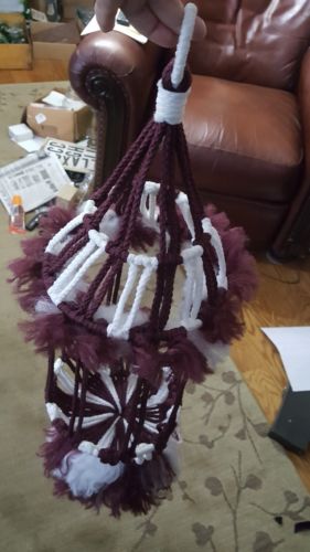 Burgundy and White Macrame Plant Hanger Hanging Basket Planter 36 inches NEW