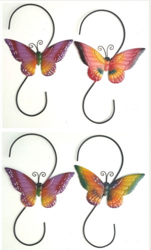 Outdoor Indoor Metal Butterfly Garden Hanging Hooks Set of 4 #403