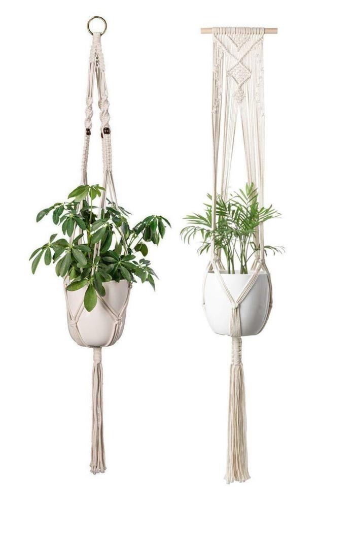 Toniya Macrame Plant Hangers 2 Pack - Handmade Indoor Hanging Plant Holder