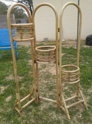 Vintage ~ Folding Bamboo ~  3 Tier ~ Tri-Fold ~™Plant Stand ~ Clean!
