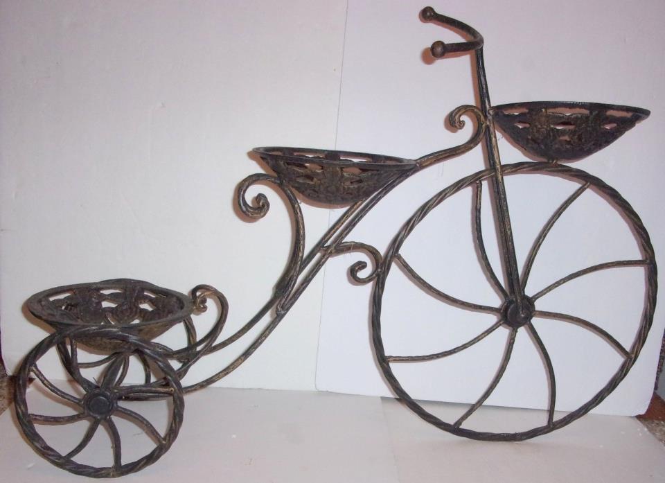 Large Victorian Antique Vtg Cast Iron Metal 3 tier Tricycle Planter 21