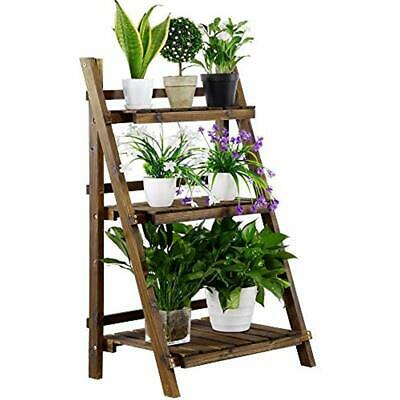 3 Tier Folding Wooden Plant Stand Organizer Flower Pot Display Shelf Rack Ladder
