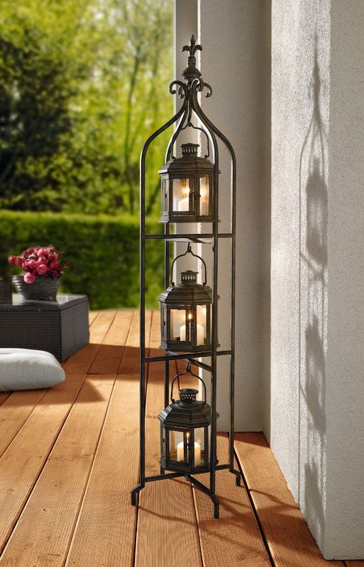 Metal/Glass Lantern--3 Tier Stand--outdoor or indoor--holds 3 candles