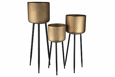 Metal Round Plant Stand with Gold Edges and 3 Legs Set of Three Coated Finish...