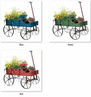 Wagon Decorative Garden Planter Blue, Green or Red Outdoor Yards Showcase Blooms