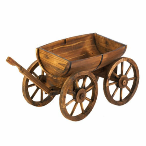 Apple Barrel Planter Wagon Rustic Beautiful Charm Half Wooden Apple Barrel