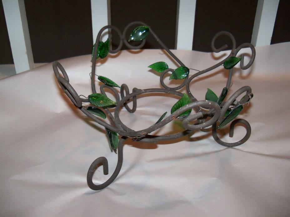 Vintage Metal Wire Plant Stand Flower Pot Holder With Glass Leaves