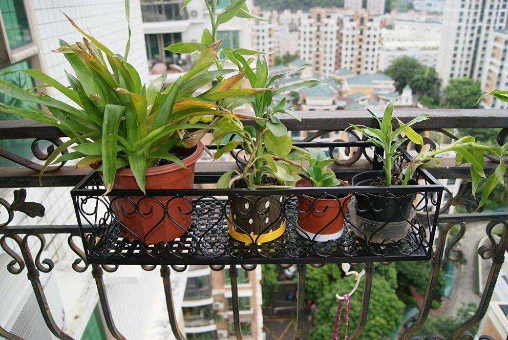 Balcony Flower Pot Stand Rack Railing Shelf, 2 Hooks Balcony Windows Flower Pot