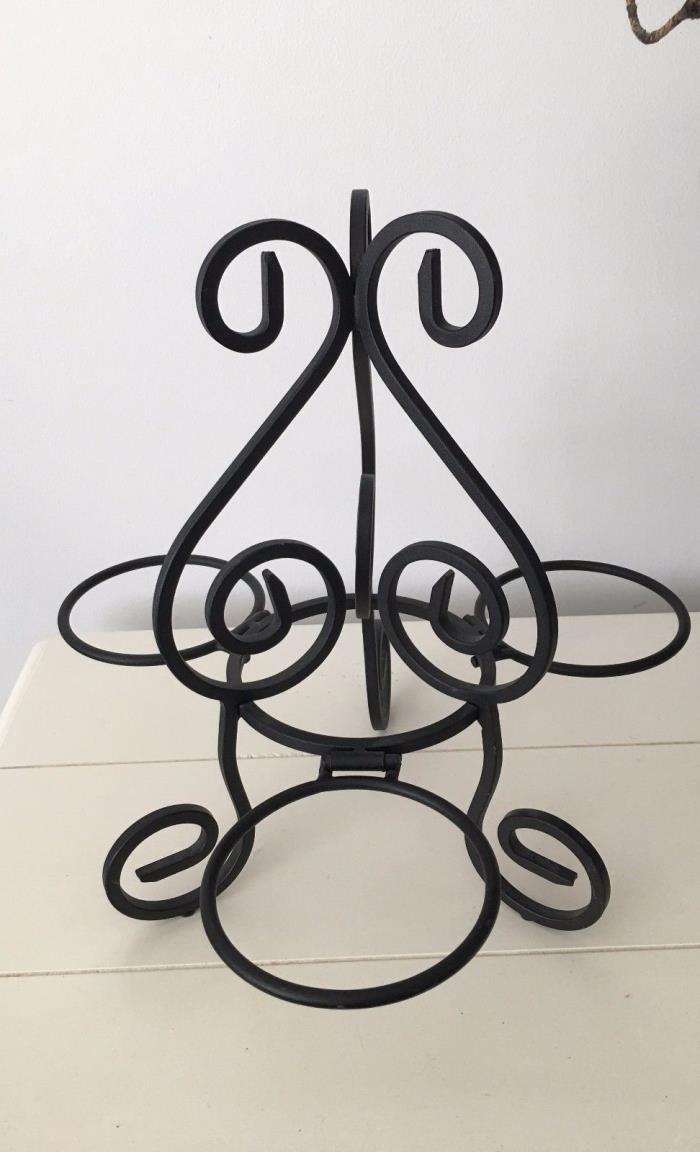 ROD IRON FOLDING 3 Pot Plant Holder Stand Black Herbs Plant Tabletop / Counter