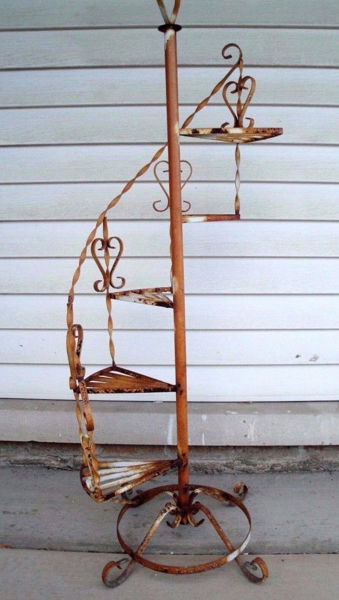 Vintage Wrought Iron Plant Stand with 5 Spiral Steps - 51