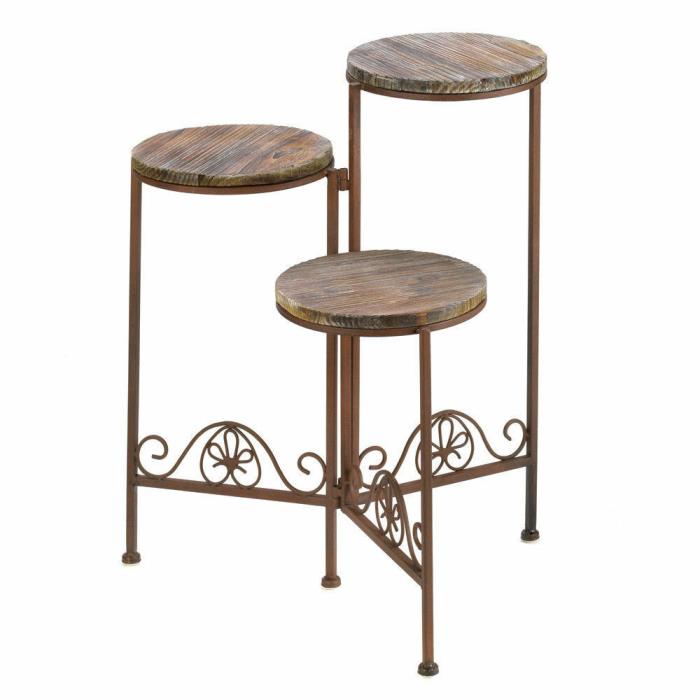 Rustic Triple Planter Stand Yard Garden Outdoor Patio Home Decor  Plant Stands