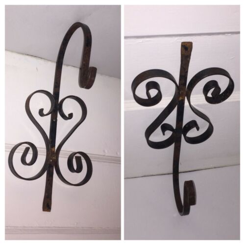 Vintage Scrolled Wrought Iron Plant Hanger Wall Mount Rustic
