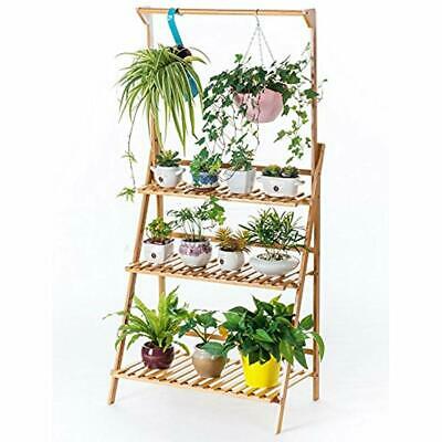 Bamboo Stands 3-Tier Hanging Plant Planter Shelves Flower Pot Organizer Storage