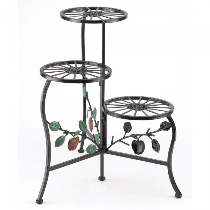 Triple Tier Country Apple Plant Stand Home Decor Iron Porch Patio Yard Garden