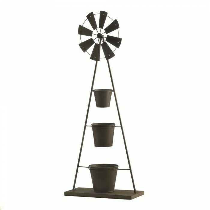 Country Windmill 3 Bucket Tiered Plant Stand Garden
