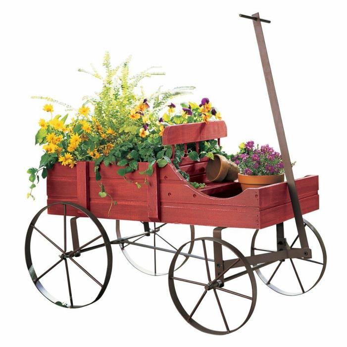 Wood & Metal Plant Stand Flower Pot Holder Garden Patio Decor Outdoor Red - New