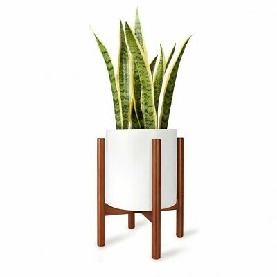 Wood Plant Stand Mid Century Indoor Flower Pot Holder Brown Home Decor Mkono New