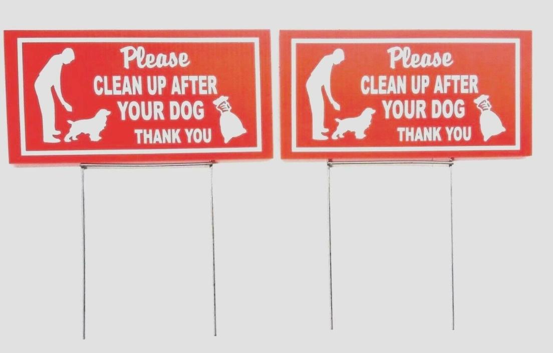 2 signs 2 stands CLEAN UP AFTER YOUR DOG Lawn SIGNS 12