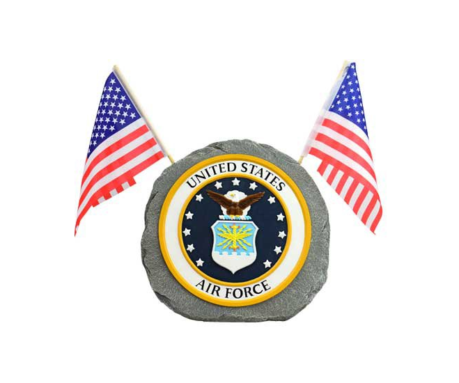 Lawn Garden Plaque Simulated Stone Military Air Force NEW 2 US Flags Yard Decor