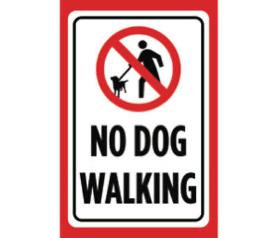 No Dog Walking Print Red White Black Poster Yard Park Grass Sign- 6 pk, 12x18