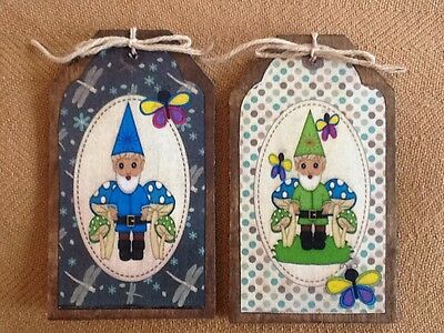 GNOME LOVERS - 5 Handcrafted Wooden Garden Gnome Ornaments,Hang Tags SET/5