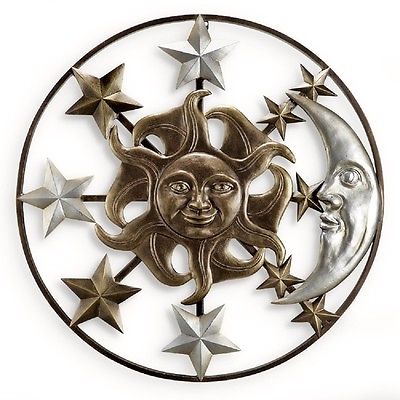 Sun Moon Stars Celestial Wall Art Garden Hanging Metal Plaque Outdoor Large 33