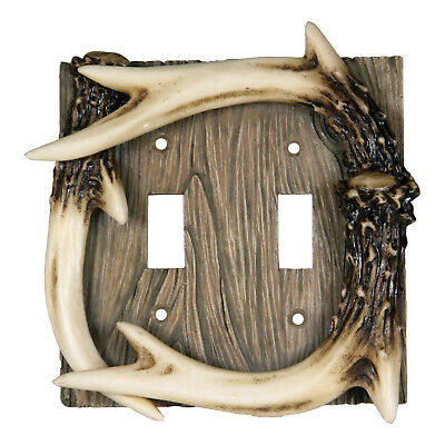 River's Edge 552 Hand Painted Deer Antler Double Switch Cover with Hardware